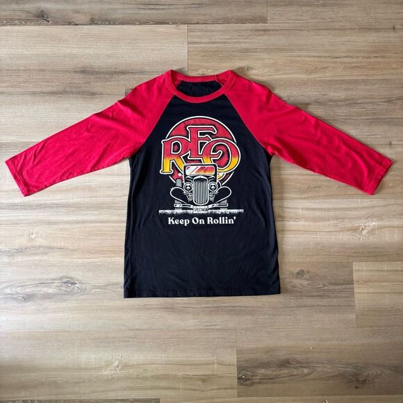 REO Speedwagon 2024 Tour Raglan Baseball Red and Black Long Sleeve Size Small - Picture 1 of 5